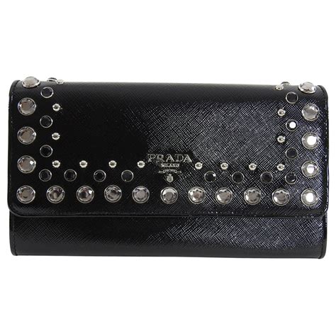 Prada Studded Leather Wallet Authentic Very Rare Black 